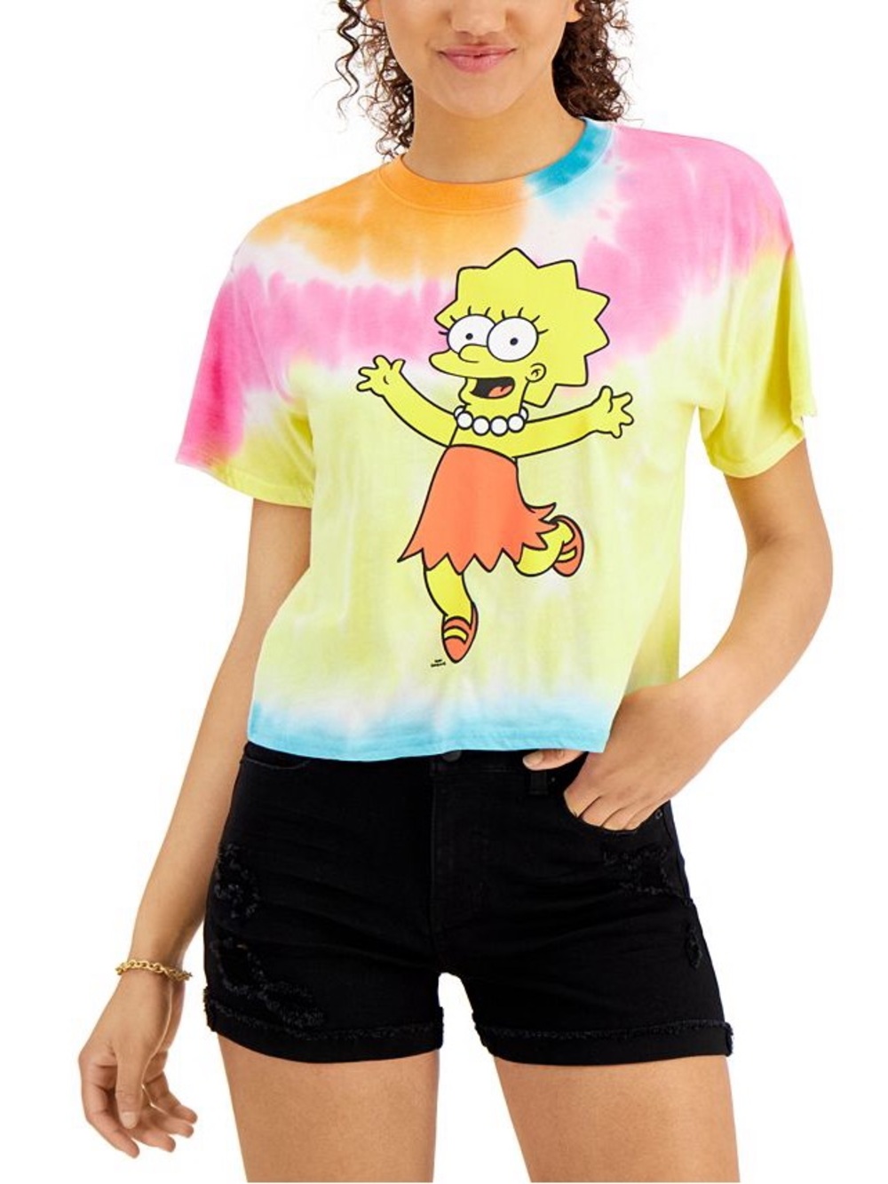 Tie-Dye Lisa Simpson Graphic Crop Top - Multicolor